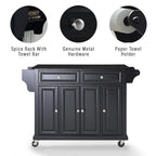 Crosley Furniture Full Size Granite Top Rolling Kitchen Island Storage Cart, Microwave Stand, Spice Rack, Black