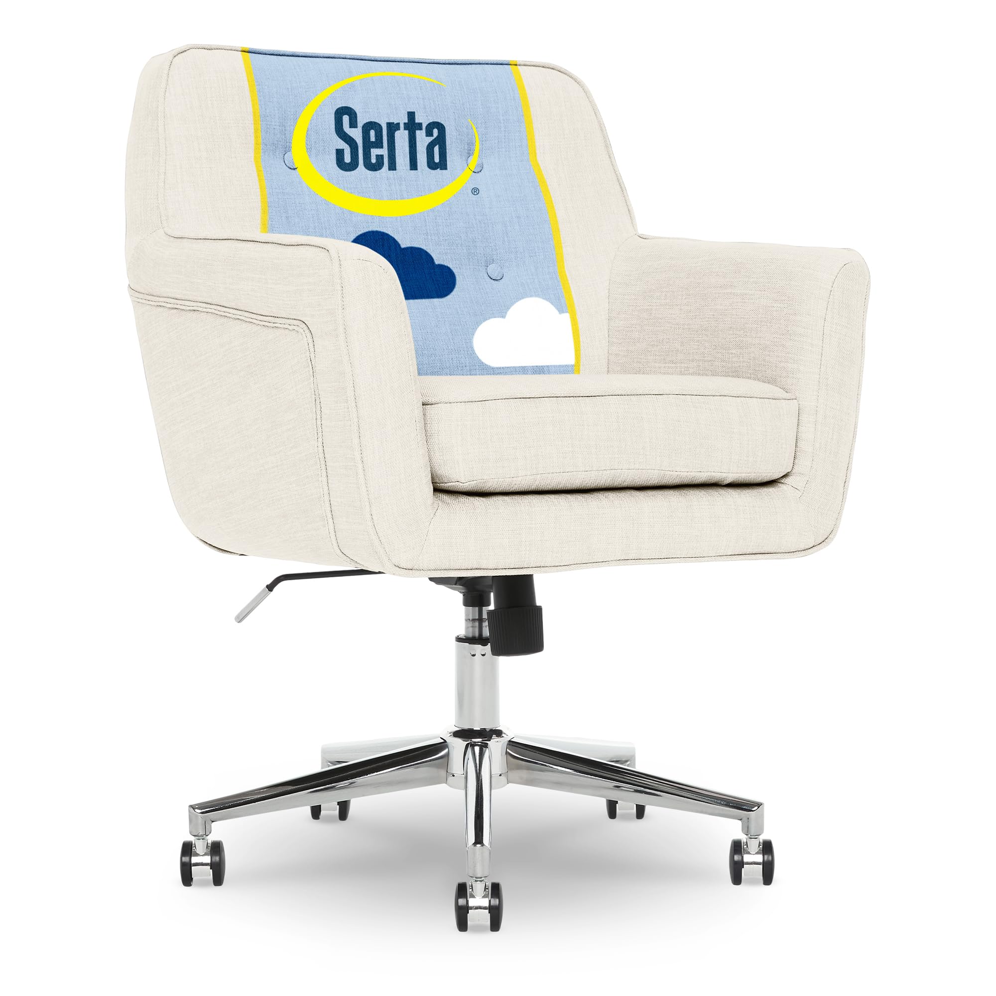 Serta Ashland Home Office Desk Chair With Button Tufted Mid-Back, Memory Foam Cushion And Padded Arms, Mid Century Modern Vanity