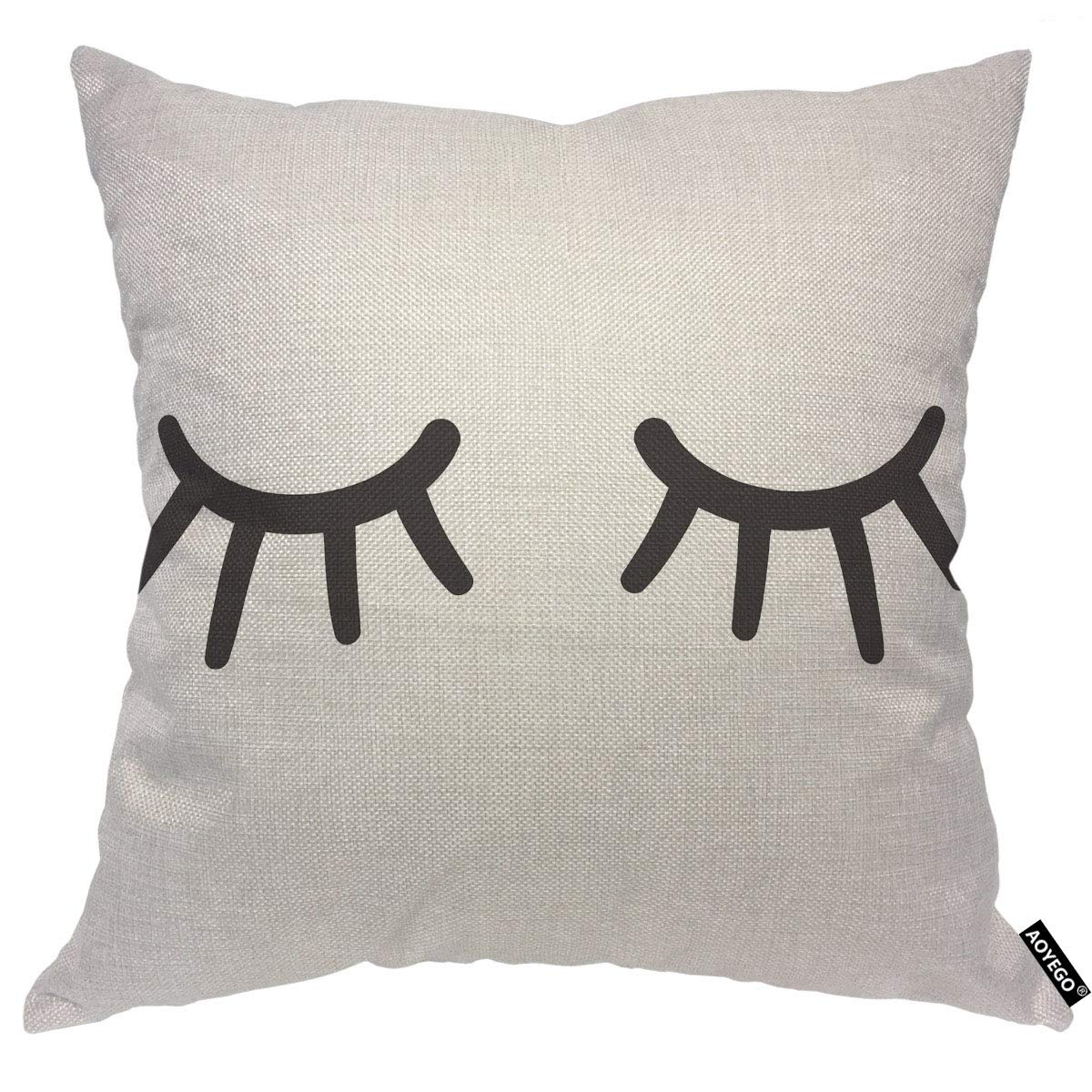Aoyego Eyes Throw Pillow Cover Close Lash Cartoon Wink Eyelash Monochrome Makeup Eyelid Simple Black Pillow Case 18X18 Inch Deco
