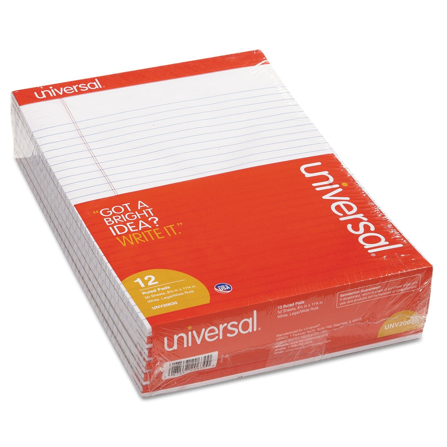Universal 20630 Perforated Edge Writing Pad, Legal Ruled, Letter, White, 50 Sheet, Dozen