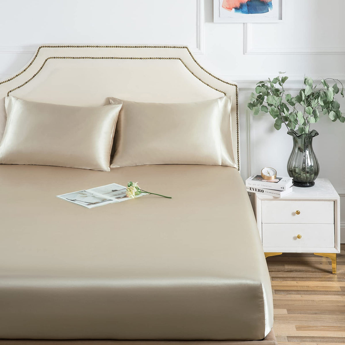 Satin Fitted Sheet, Twin Fitted Sheet Only, 1 - Piece Ultra Soft Deep Pocket Single Silk Bottom Bed Sheet Twin - Taupe