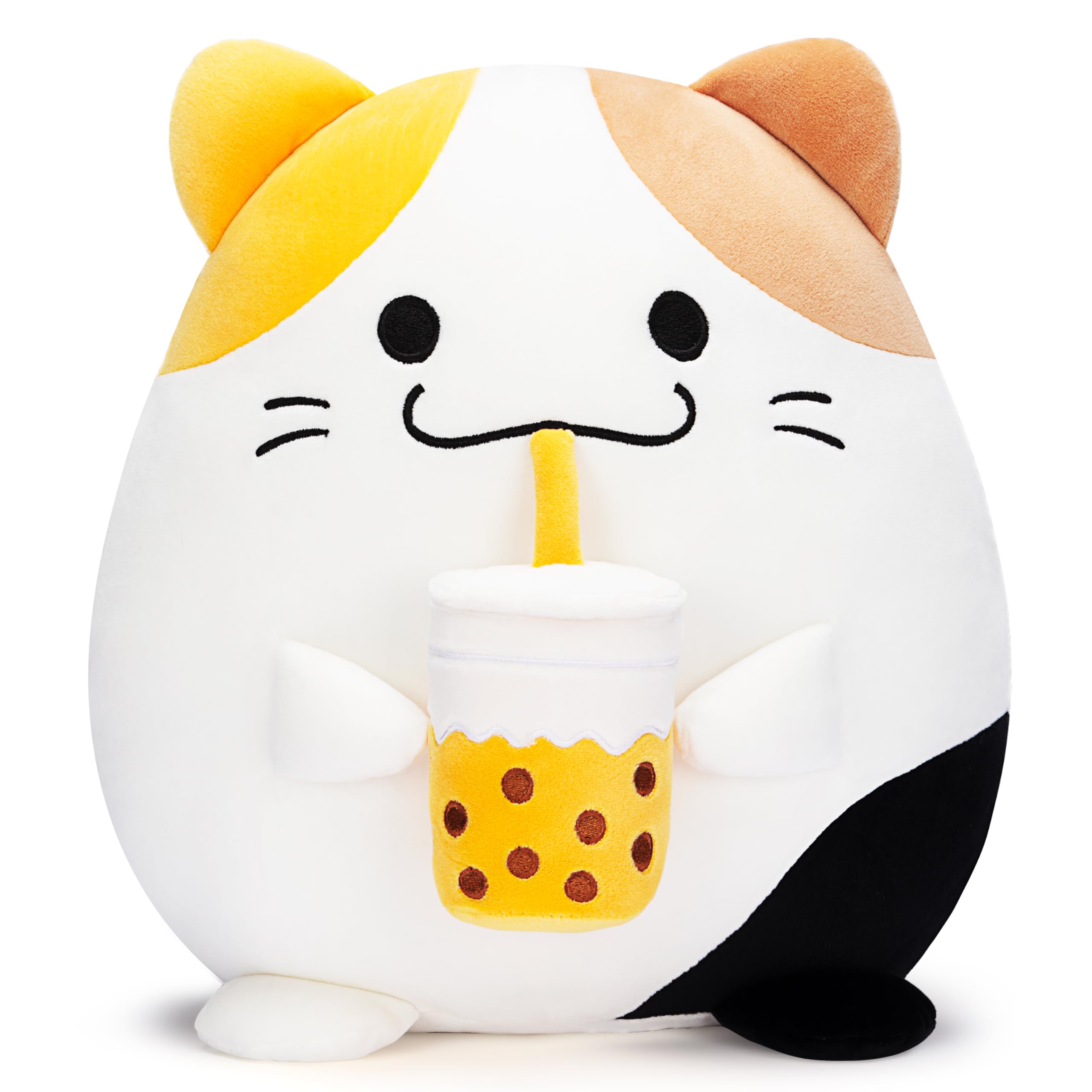 Playnics Original 12.5-Inch Large Calico Cat Plush Pillow Stuffed Animal Toy,Big Size Cute Soft Fat Hugging Cuddle Huggable Plus