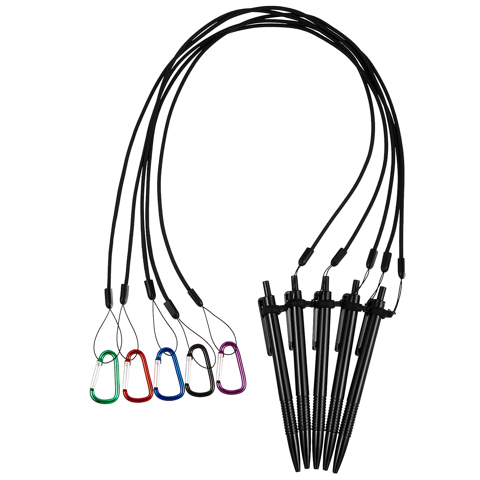 Lewtemi 5 Sets 24 Inch Pen Leash For Clipboard Lanyard Holder Pen Silicone Ring Buckle For Office Supplies(Black)