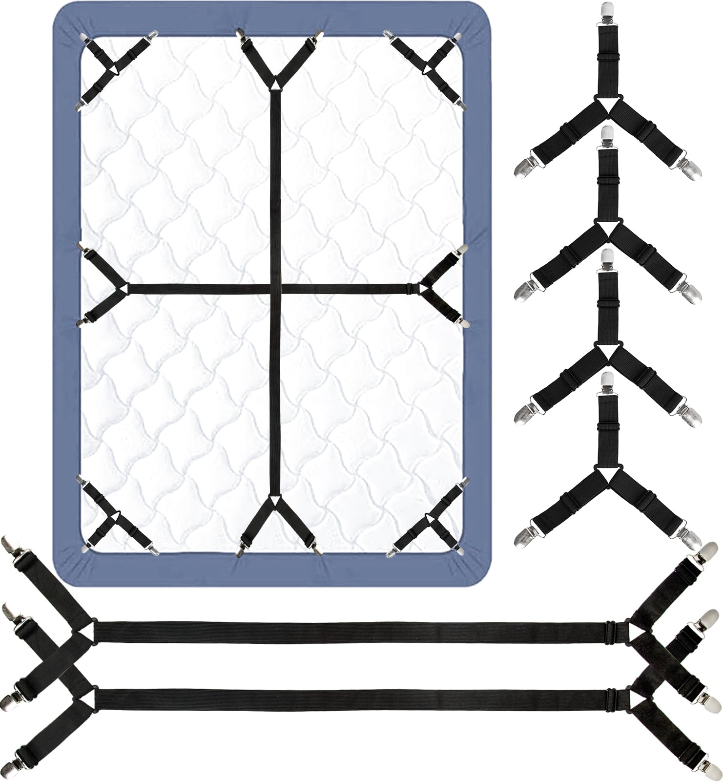 Bed Sheet Straps, 6 Pack Fitted Bed Sheet Fasteners Clips Adjustable Crisscross Bed Sheet Holder Straps For Corners Mattress She