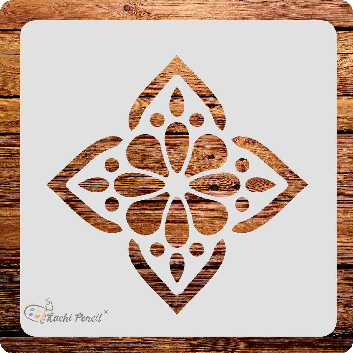 Kachi Pencil Flower Design Rangoli Craft Stencil for Art and Painting, Size 6 x 6 inch Reusable Stencil for Painting, Fabric, Gl