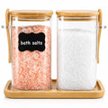 Glass Bath Salt Jars,40oz Bath Salt Container with Scoop and Airtight Lid,Clear Bathroom Salts Cellar Set for Jars with Tray,Lab
