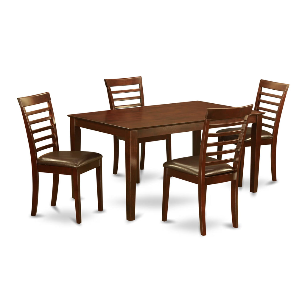 East West Furniture CAML5-MAH-LC 5 Piece Dining Set Includes a Rectangle Dinner Table and 4 Faux Leather Kitchen Dining Chairs, 36x60 Inch, Mahogany