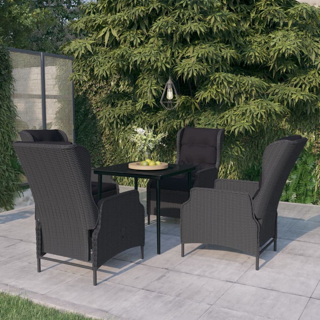 vidaXL 3 Piece Dark Gray Patio Dining Set with Adjustable Reclining Chairs, Black Powder-Coated Steel Frame and Glass Top Table - Outdoors, Garden, Weather Resistant, Maintenance-Free PE Rattan Se...