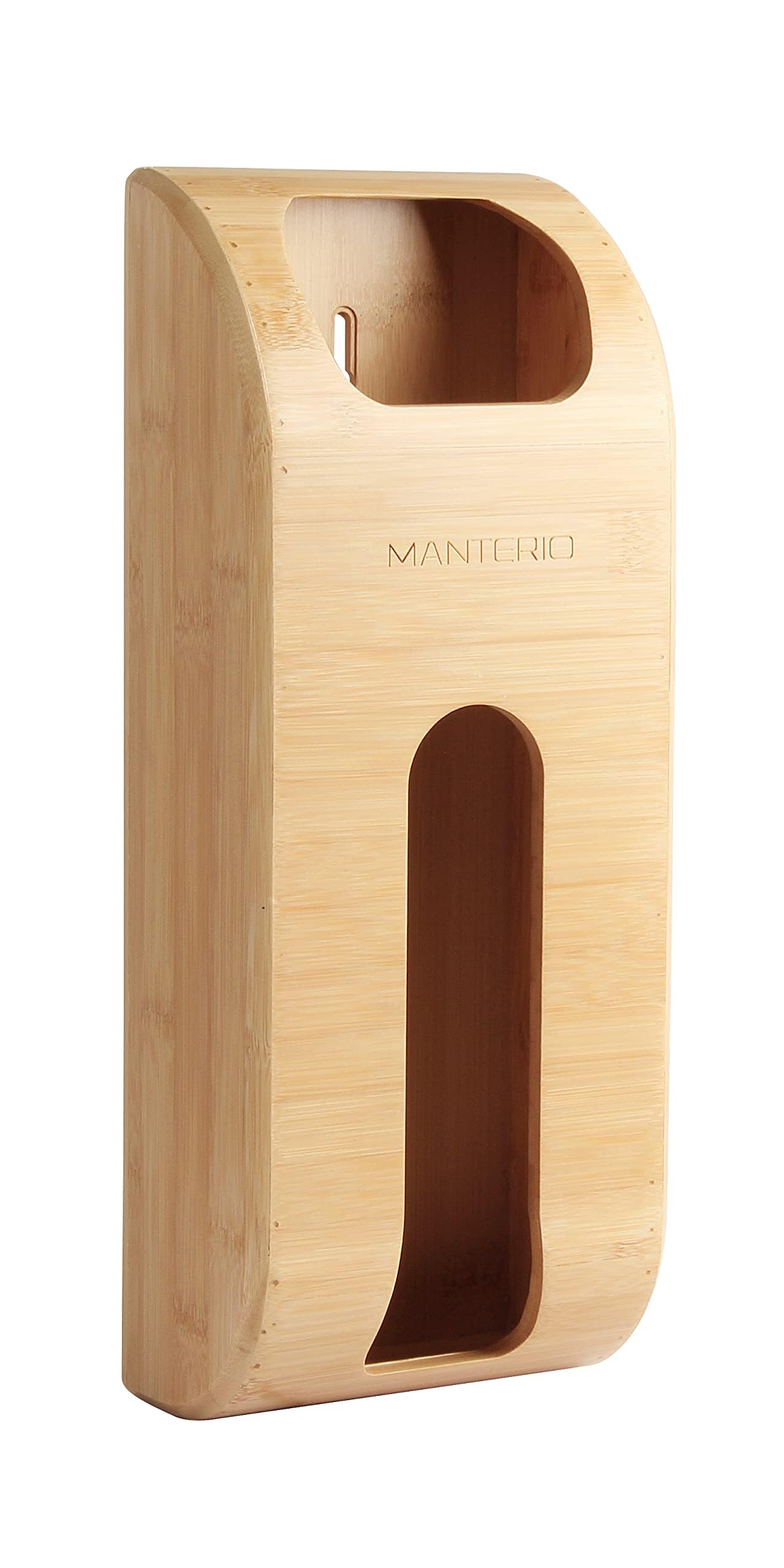 Manterio Wall Mount Plastic Bag Organizer | Durable Bamboo Grocery Bag Saver | Smudge Proof, Fingerprint Resistant | Natural Woo