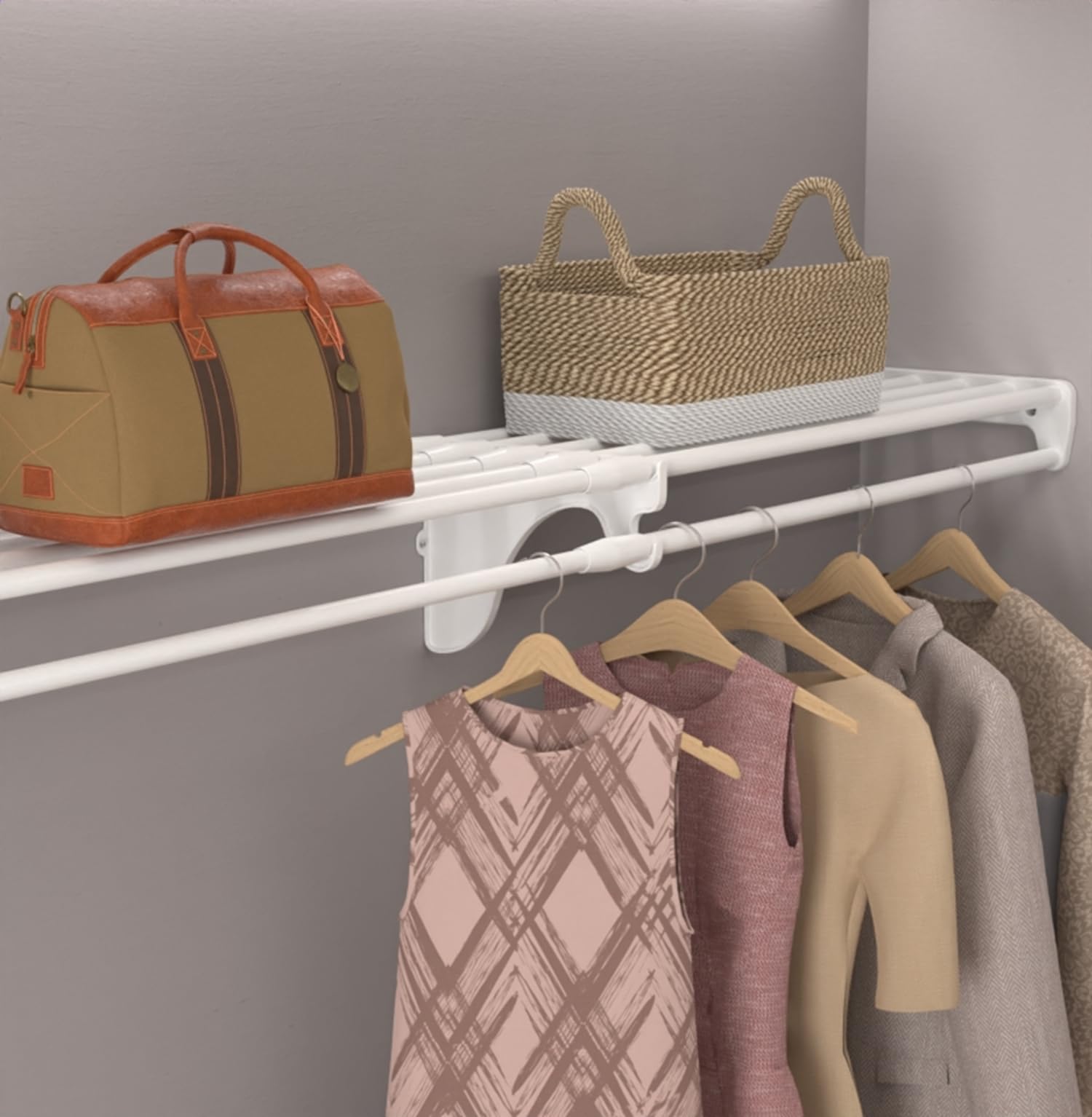 EZ SHELF - Closet Shelf with Hanging Rod - 28   -48    Expandable, White, Closet Shelves - Strong, Holds 200 lbs - DIY, Easy Ins