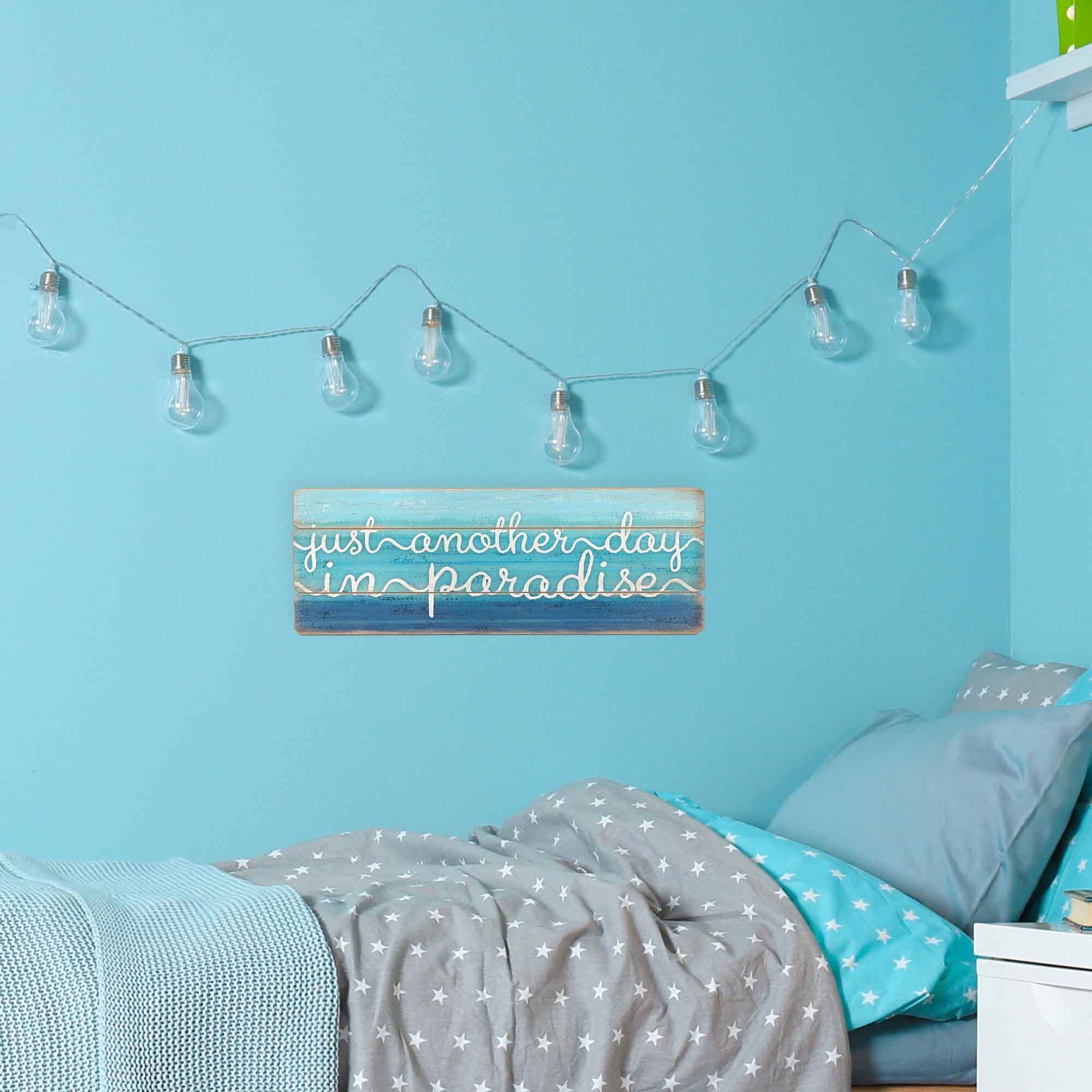 Open Road Brands Just Another Day in Paradise Beach Wall Art Aqua/Navy Wood MDF 24.52" W x 8.75" H