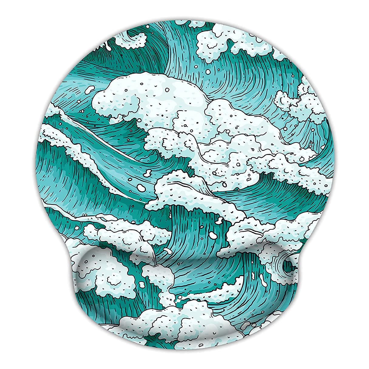 Britimes Ergonomic Mouse Pad With Wrist Support Blue Waves Non-Slip Rubber Base Mousepad For Home Office Gaming Working Computer