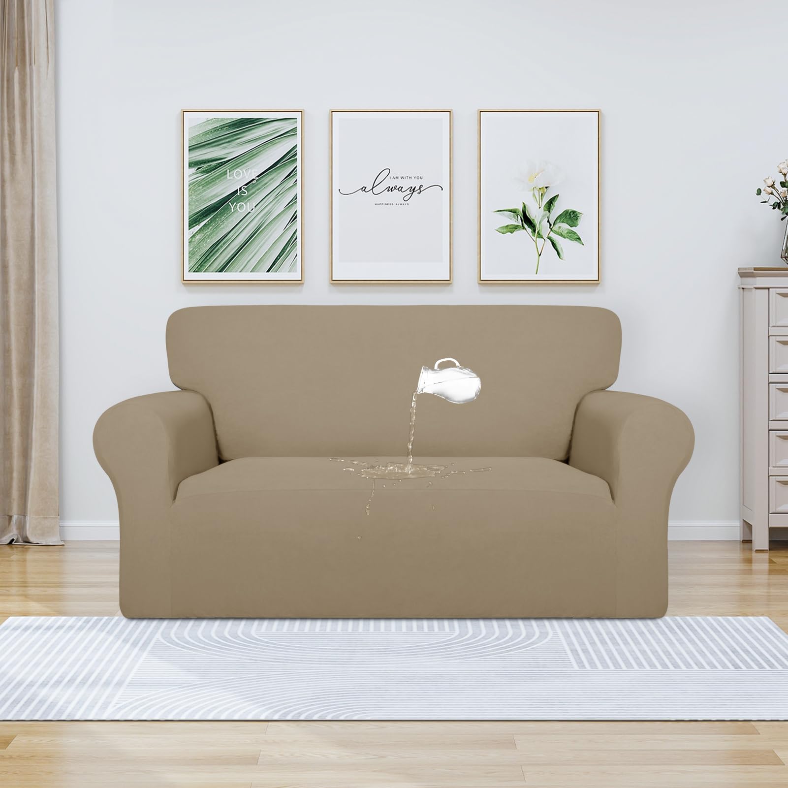 Purefit 100% Dual Waterproof Couch Cover Slipcovers For Couches And Sofas - Stretch Non Slip Fleece Sofa Covers Washable, Leakproof Furniture Protector For Kids, Pets, Dog (Loveseat, Natural)