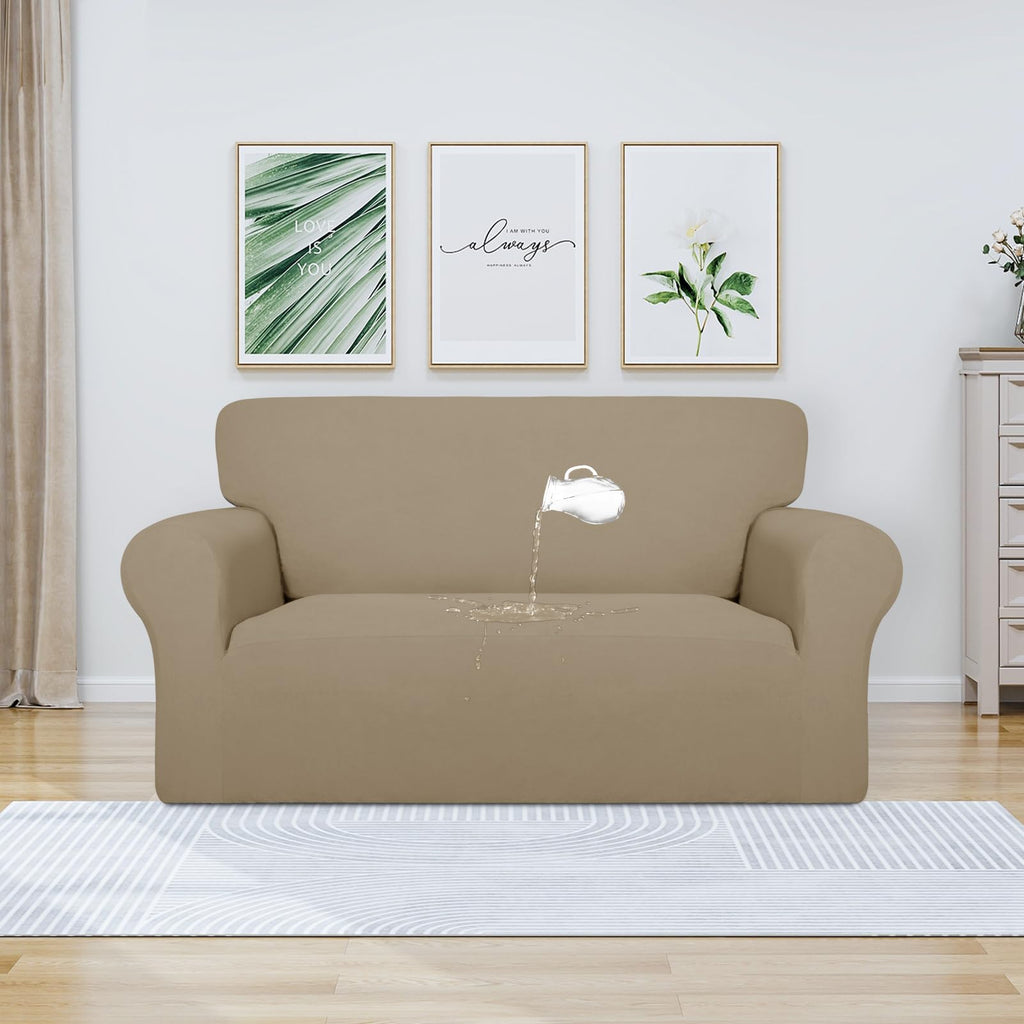 Purefit 100% Dual Waterproof Couch Cover Slipcovers For Couches And Sofas - Stretch Non Slip Fleece Sofa Covers Washable, Leakproof Furniture Protector For Kids, Pets, Dog (Loveseat, Natural)