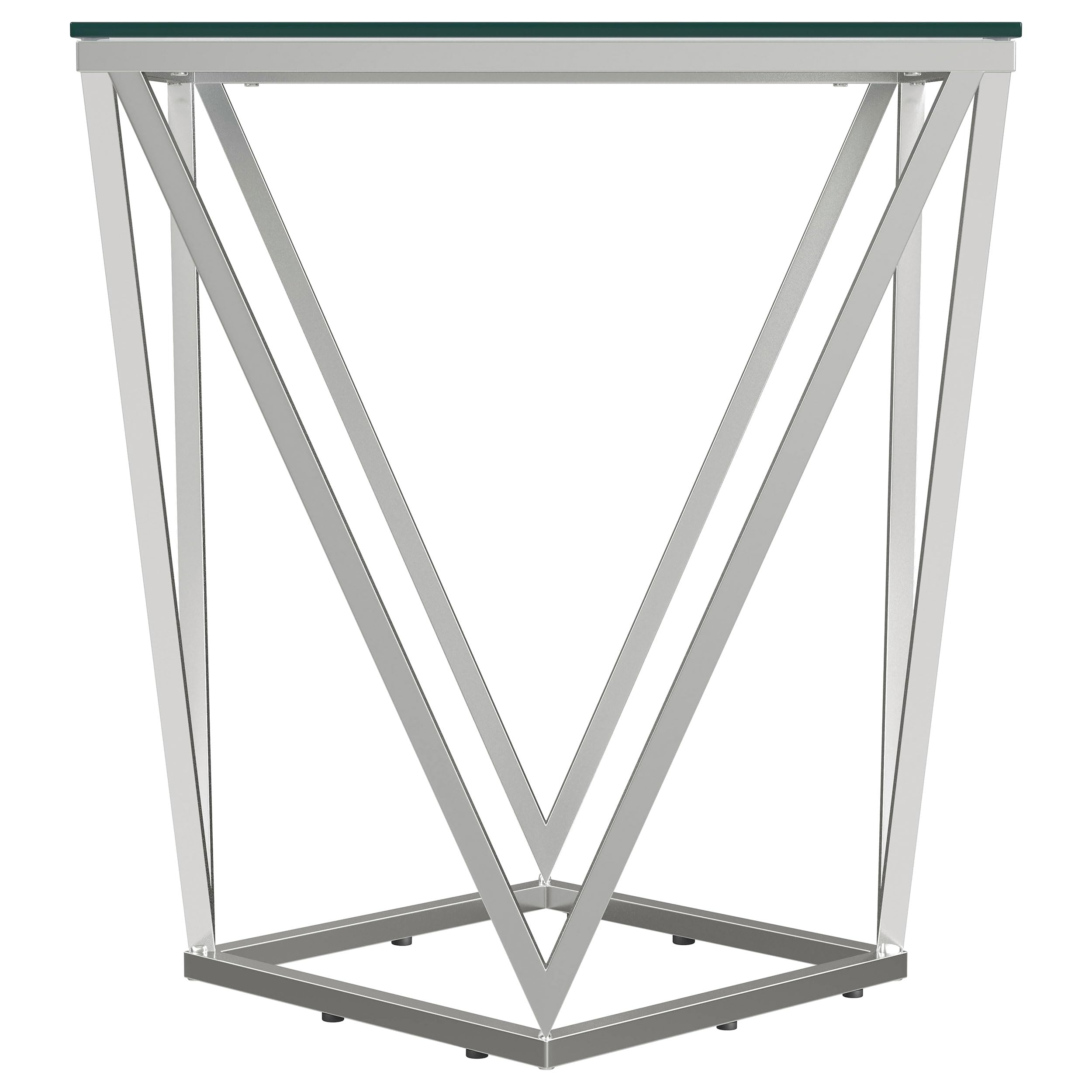 Coaster Home Furnishings Brittania Square Geometric End Table with Clear Tempered Glass Top Nickel