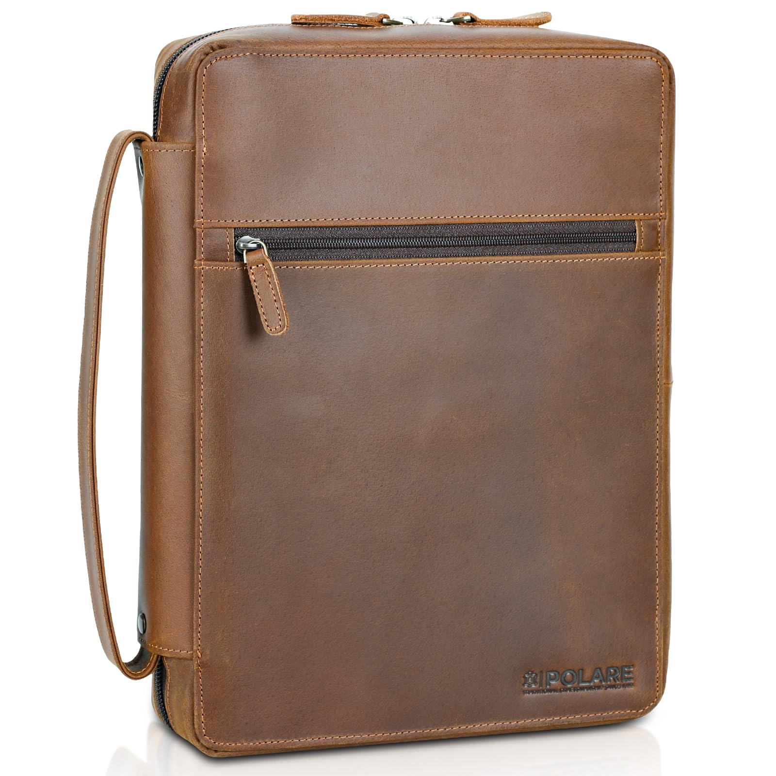 Polare Full Grain Leather Bible Cover Church Bag Bible Protective Book Holder Carrying Case Folder Organizer Portfolio For Men A