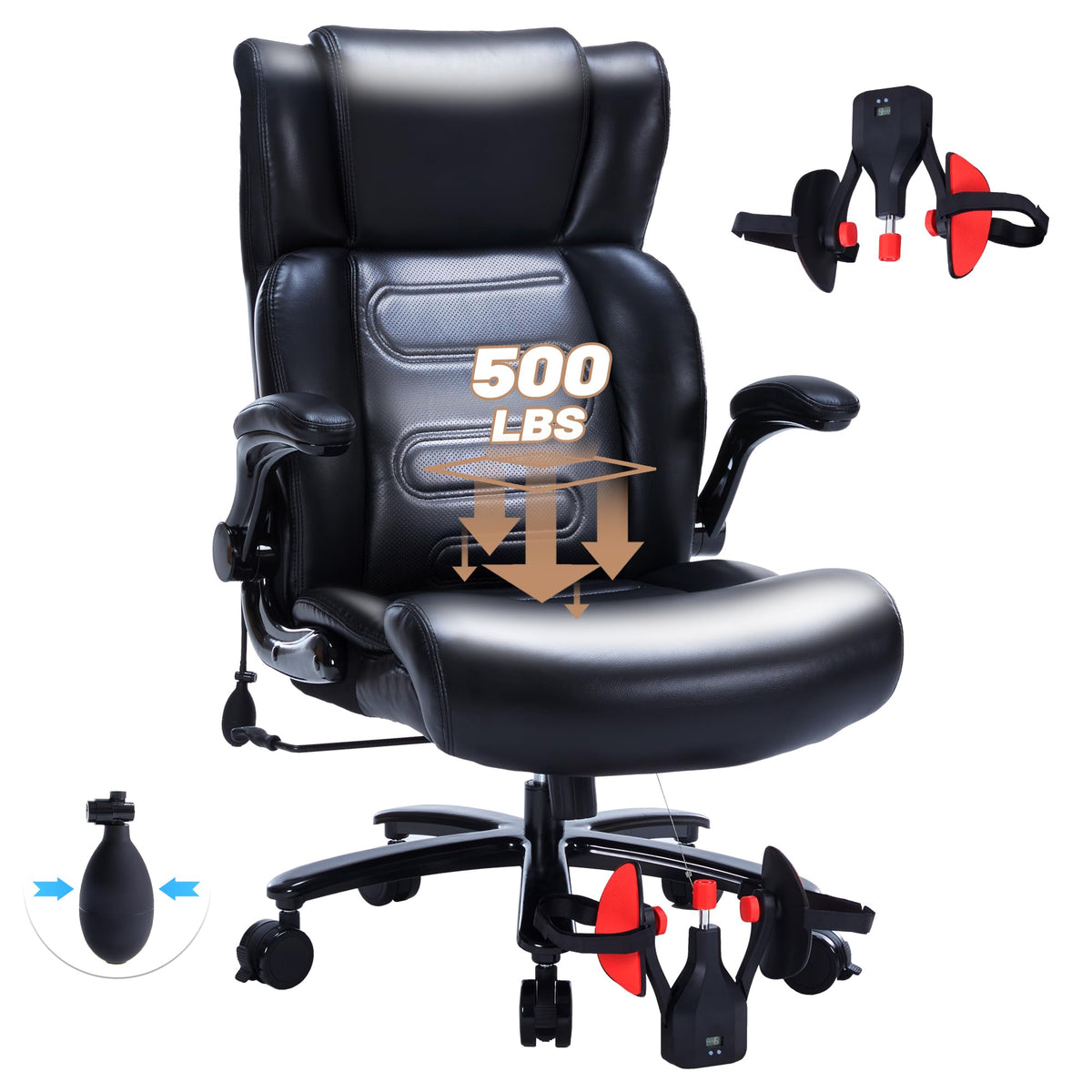 Executive Desk Chair With Thigh Exerciser, Big And Tall Office Chair-Adjustable Lumbar Support For Back Pain, Ergonomic High Bac