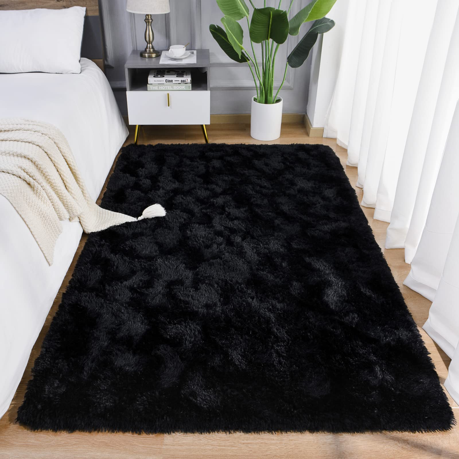 AROGAN Luxury Soft Shaggy Rugs Carpets, 3x5 Feet Bedroom Rug Indoor Plush Area Rugs for Living Room, Black Fluffy Rug for Kids G