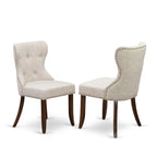 East West Furniture AMSI3-MAH-35 3 Piece Dining Room Table Set Contains a Round Kitchen Table with Pedestal and 2 Doeskin Linen Fabric Parson Dining Chairs, 36x36 Inch, Mahogany