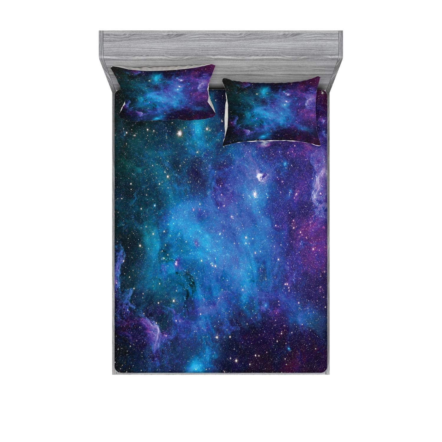 Ambesonne Outer Space Fitted Sheet & Pillow Sham Set, Galaxy Stars in Space Celestial Astronomic Planets in The Universe Milky W