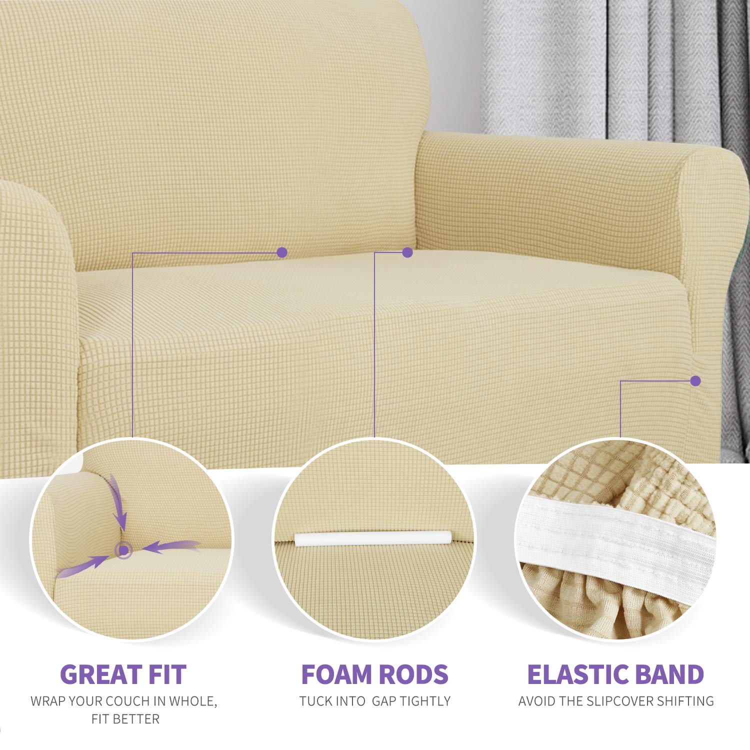 Znsayotx Super Stretch Couch Cover Universal Sofa Covers For Living Room Dogs Pet Friendly Furniture Protector Fitted Spandex Sofa Slipcovers With Anti Slip Foam Sticks (Beige, Sofa)