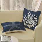 Golianda Navy Blue Coral Starfish Pillow Covers 16X16 Inch Set Of 2 Coastal Throw Pillows Spring Summer Nautical Beach Ocean Dec