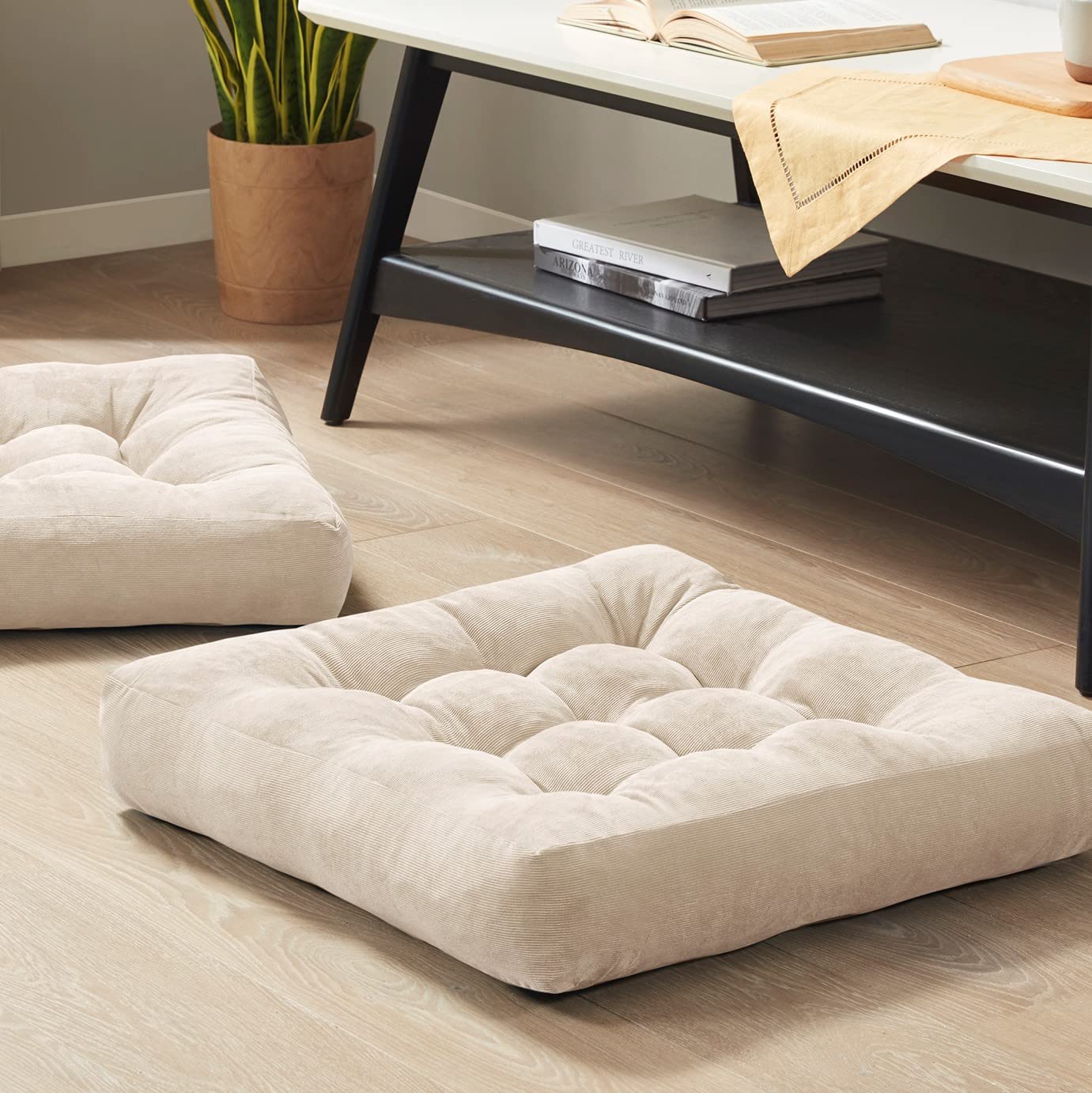 Meditation Floor Pillow Set Of 2, Square Large Pillows Seating For Adults, Tufted Corduroy Floor Cushion For Balcony Outdoor Tat