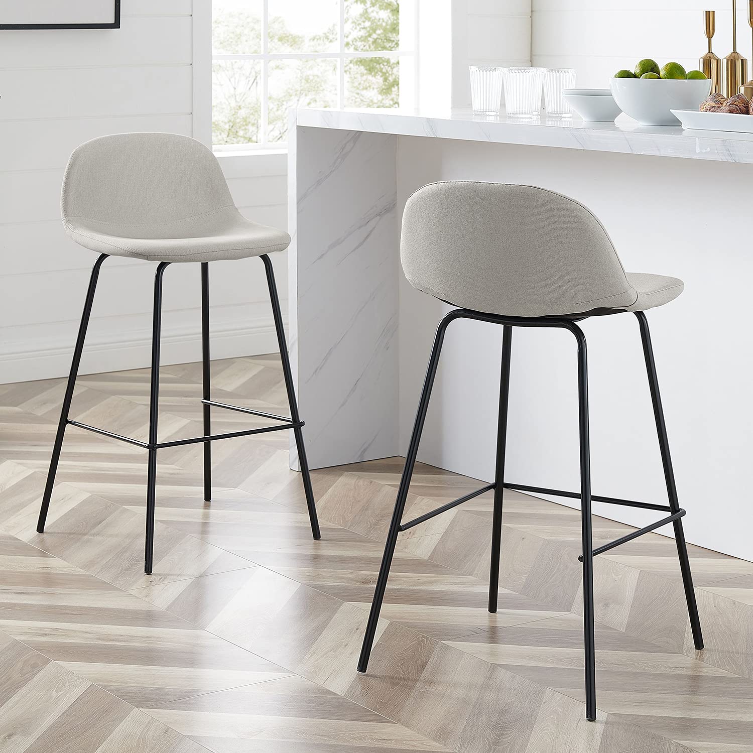 Crosley Furniture CF501725-OL Riley Counter Stool (Set of 2), Oatmeal/Matte Black