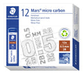 Staedtler Mars Micro Carbon Mechanical Pencil Refills, Tube Of 12 0.5Mm, Pack Of 12 Tubes, 2B Soft Fine Point Graphite Leads, 25
