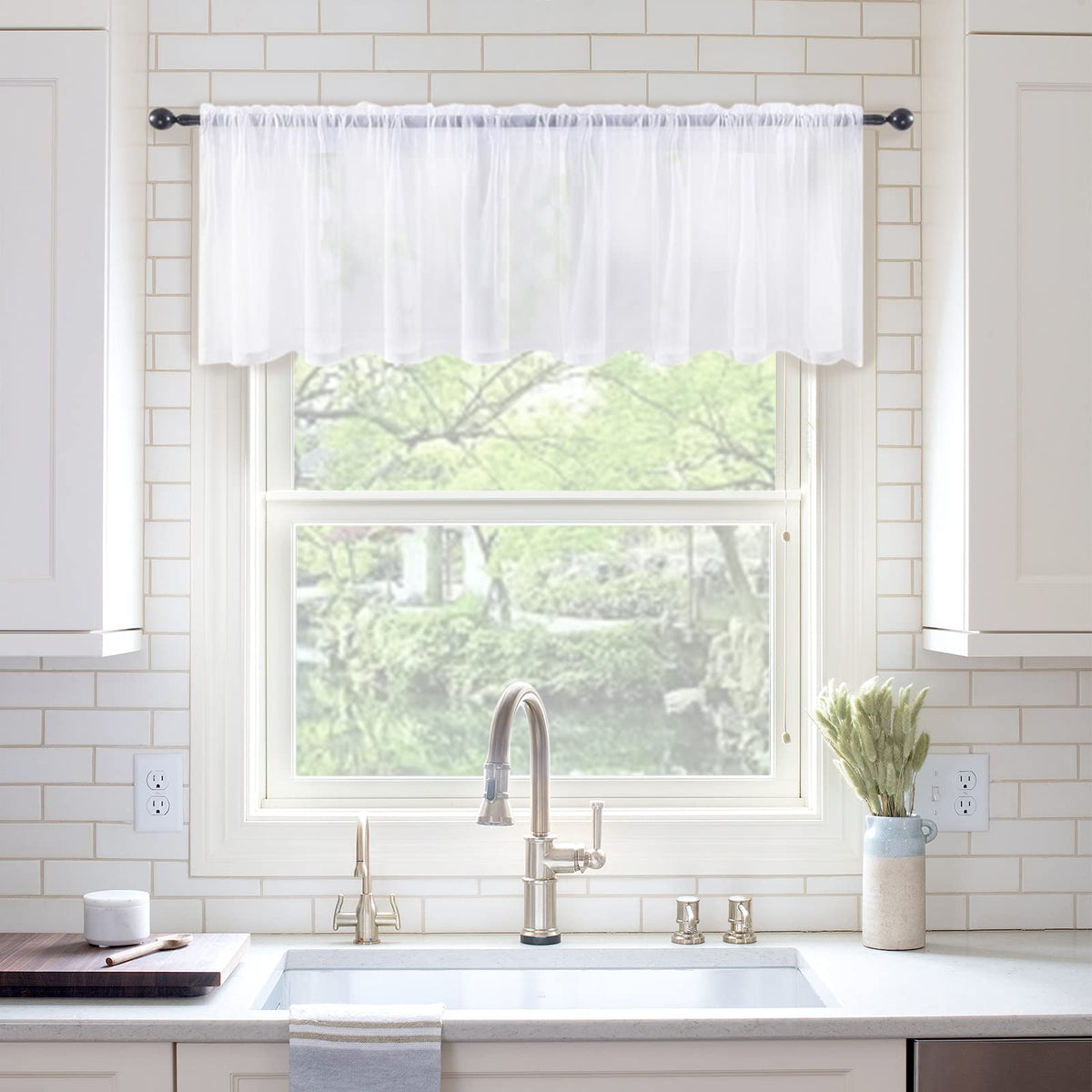 Miulee Window Valance Half Window Sheer Curtains Rod Pocket Voile Drapes Extra Wide For Small Window Kitchen Cafe One Panel 54 X
