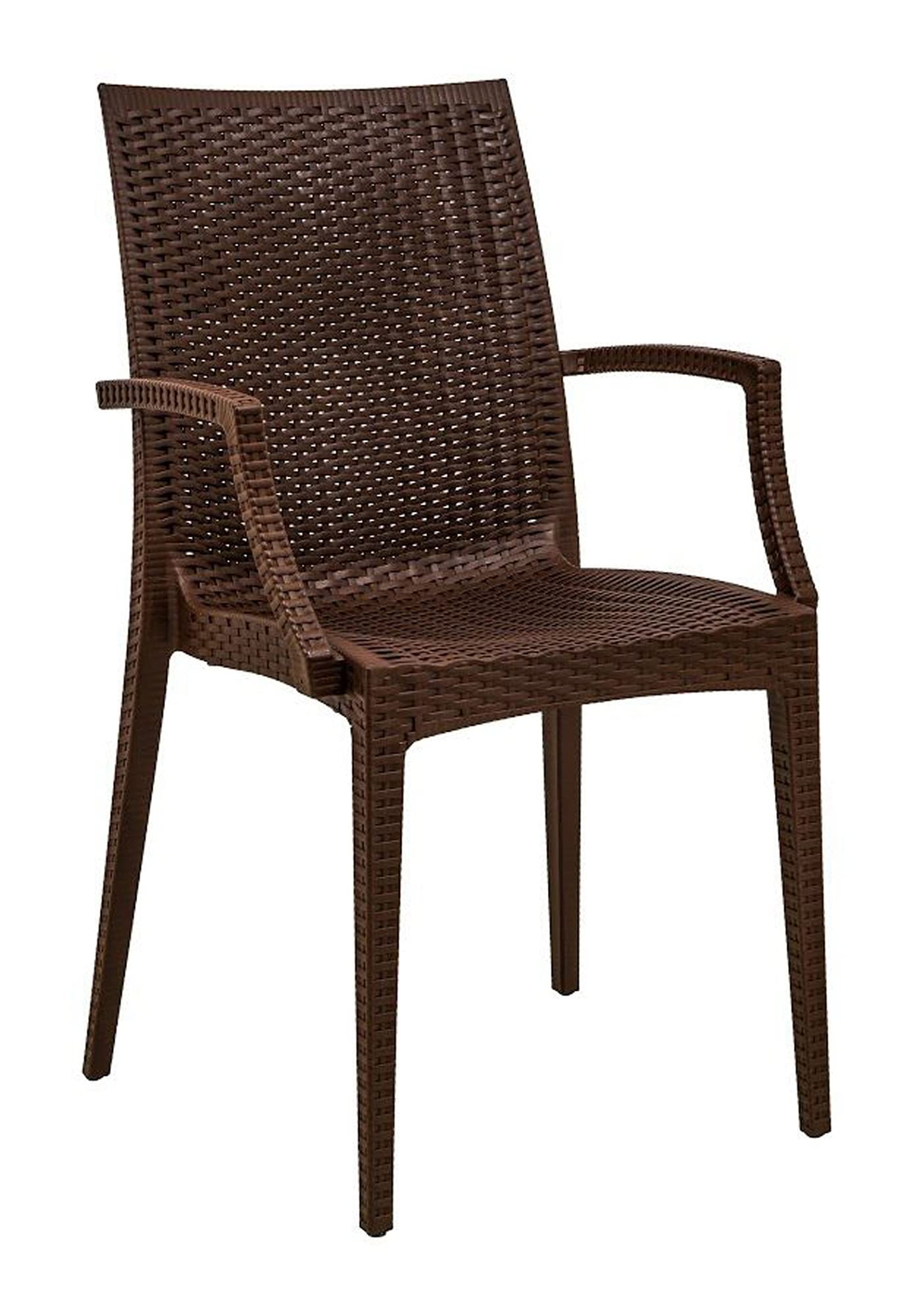 LeisureMod Modern Indoor/Outdoor Home Decorative Furniture Weave Mace Chair (with Arms) - Brown