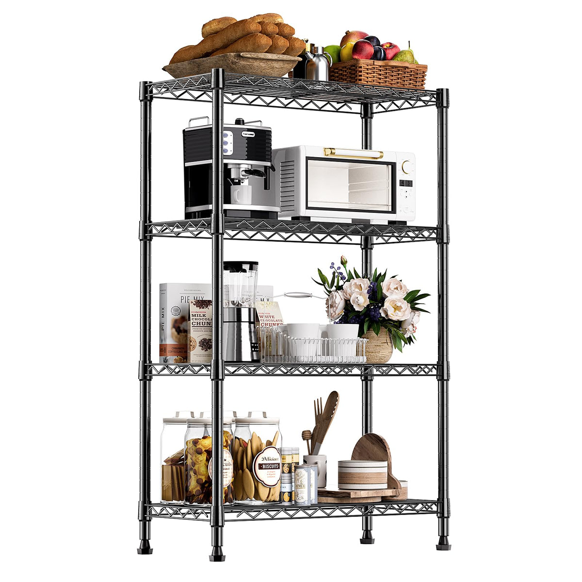 Mzg Storage Shelving Steel Heavy Duty 4-Tier Utility Shelving Unit Steel Organizer Wire Rack For Home,Kitchen,Office (13.7'' D X