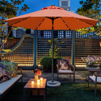 Sunnyglade 9' Solar Led Lighted Patio Umbrella With 8 Ribs/Tilt Adjustment And Crank Lift System (Orange)