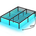 Rolanstar Bed Frame with USB Charging Station, Full Bed Frame with LED Lights, Platform Bed Frame with Heavy Duty Steel Slats, 1