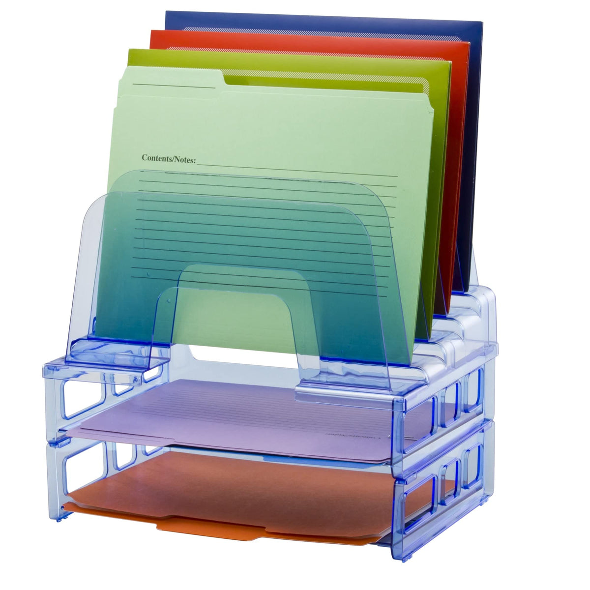 Officemate Blue Glacier Large Incline Sorter With Two Letter Trays, 4 1/4 x 13 3/8 x 9, Blue