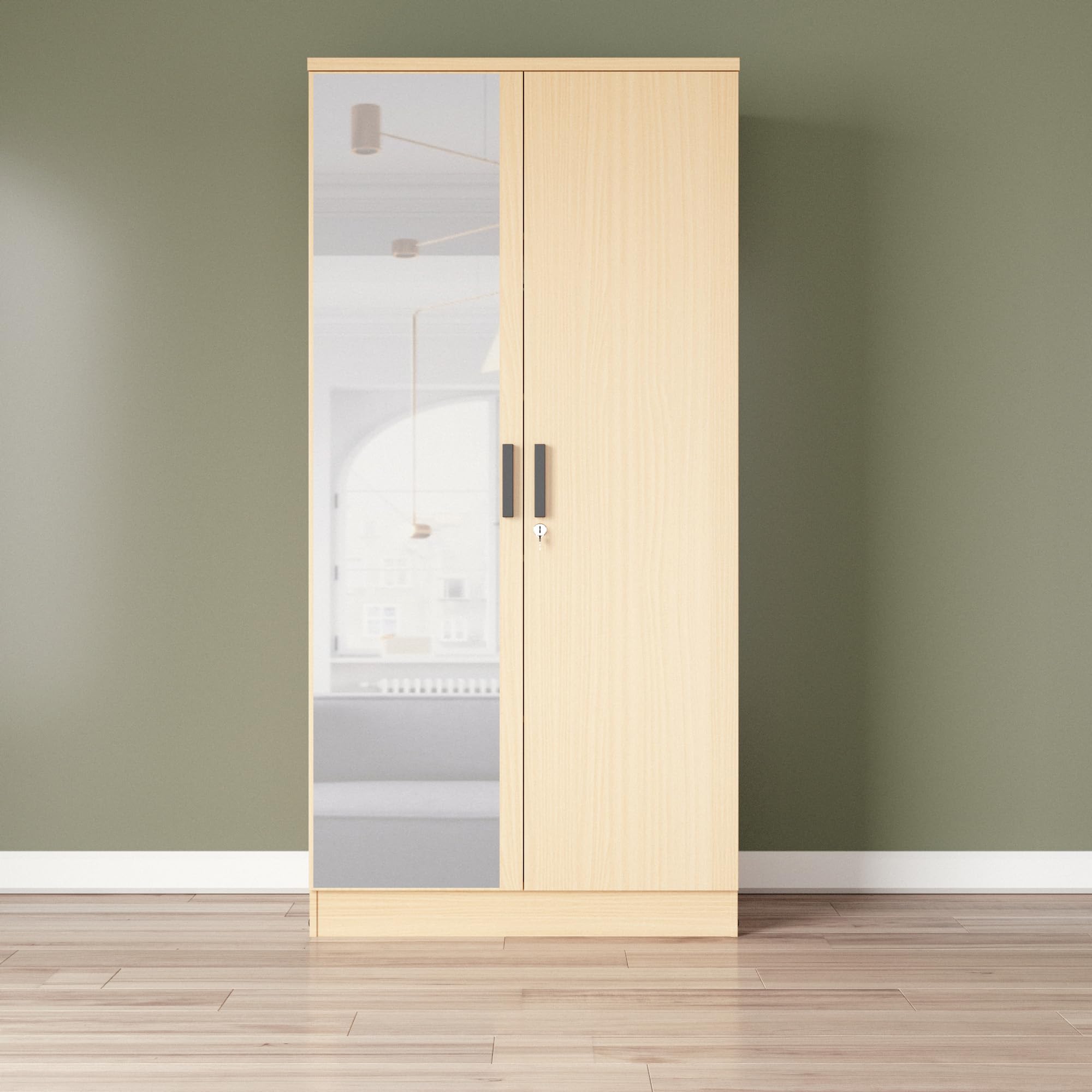 Better Home Products Harmony Two Door Armoire Wardrobe with Mirror Beech (Maple)