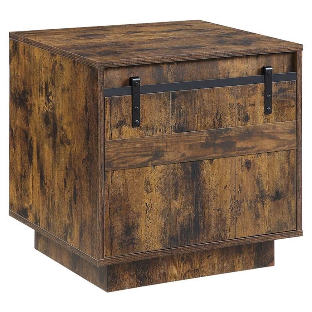 Acme Bellarosa Wooden Rectangular Storage End Table in Rustic Oak