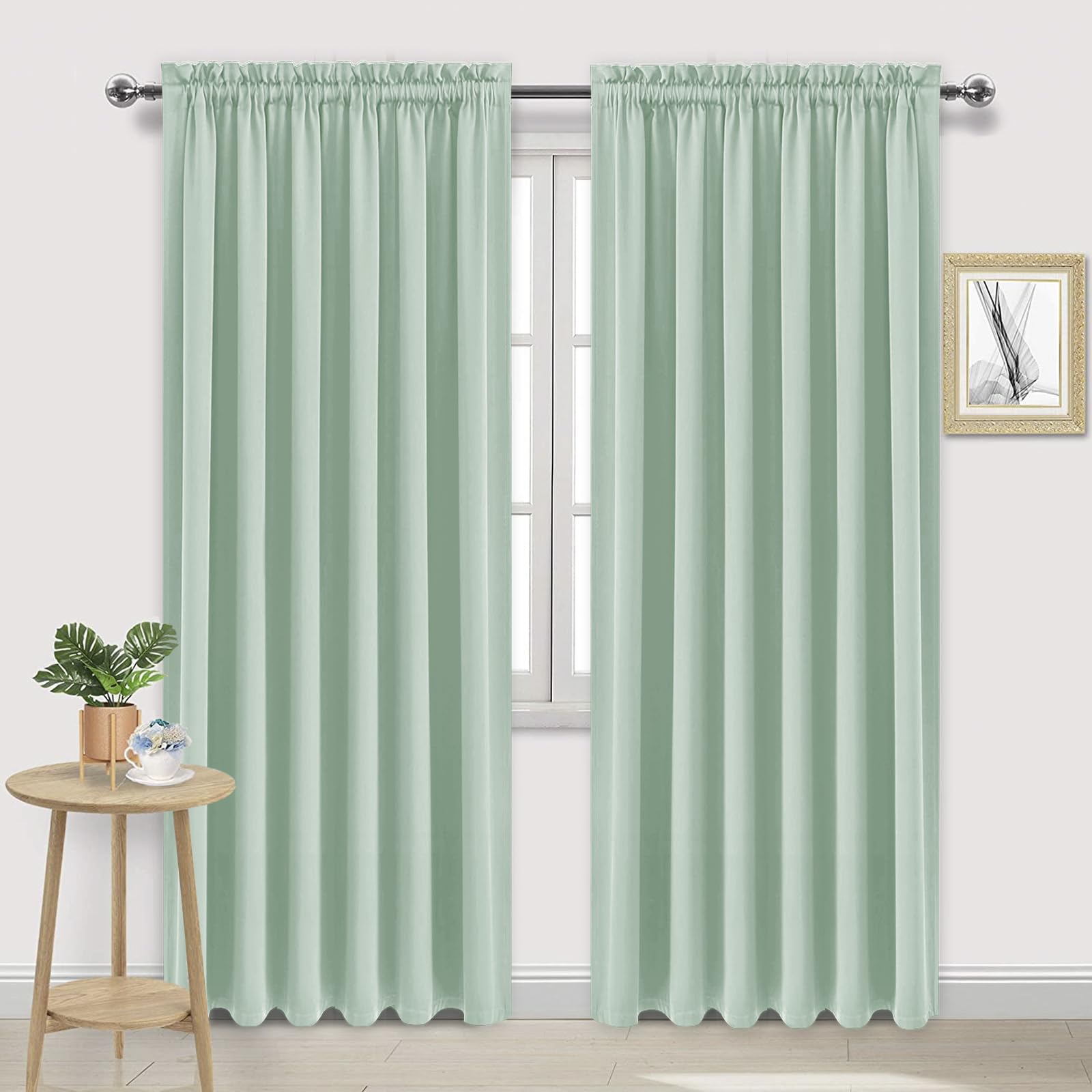 Dwcn Blackout Curtains For Living Room Thermal Insulated, Energy Saving & Noise Reducing Bedroom Curtains, Bean Green, W 70X L 8