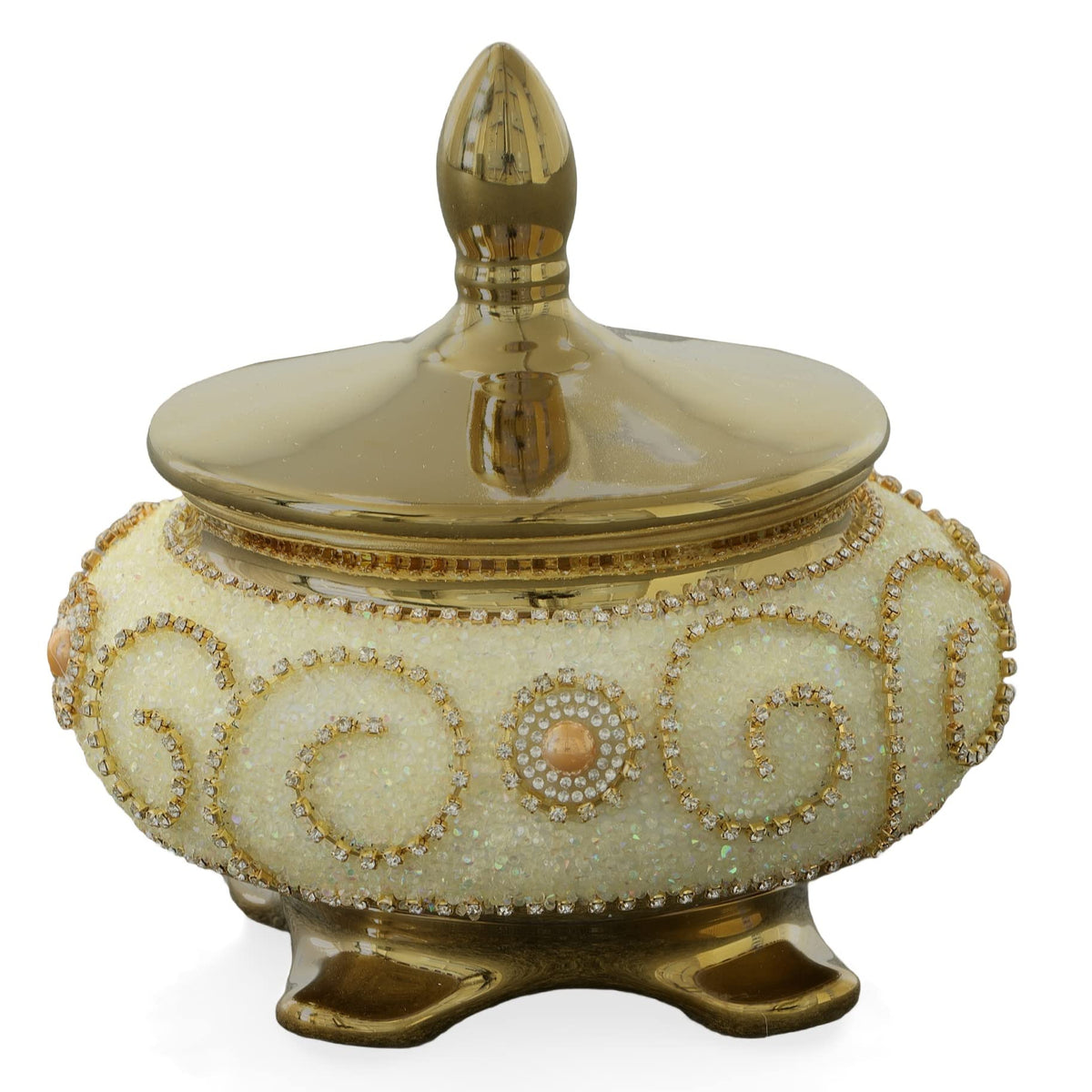 8.25&quot; Tall Swirling Gold Lidded Box Ornament Modern Home Display Decoration