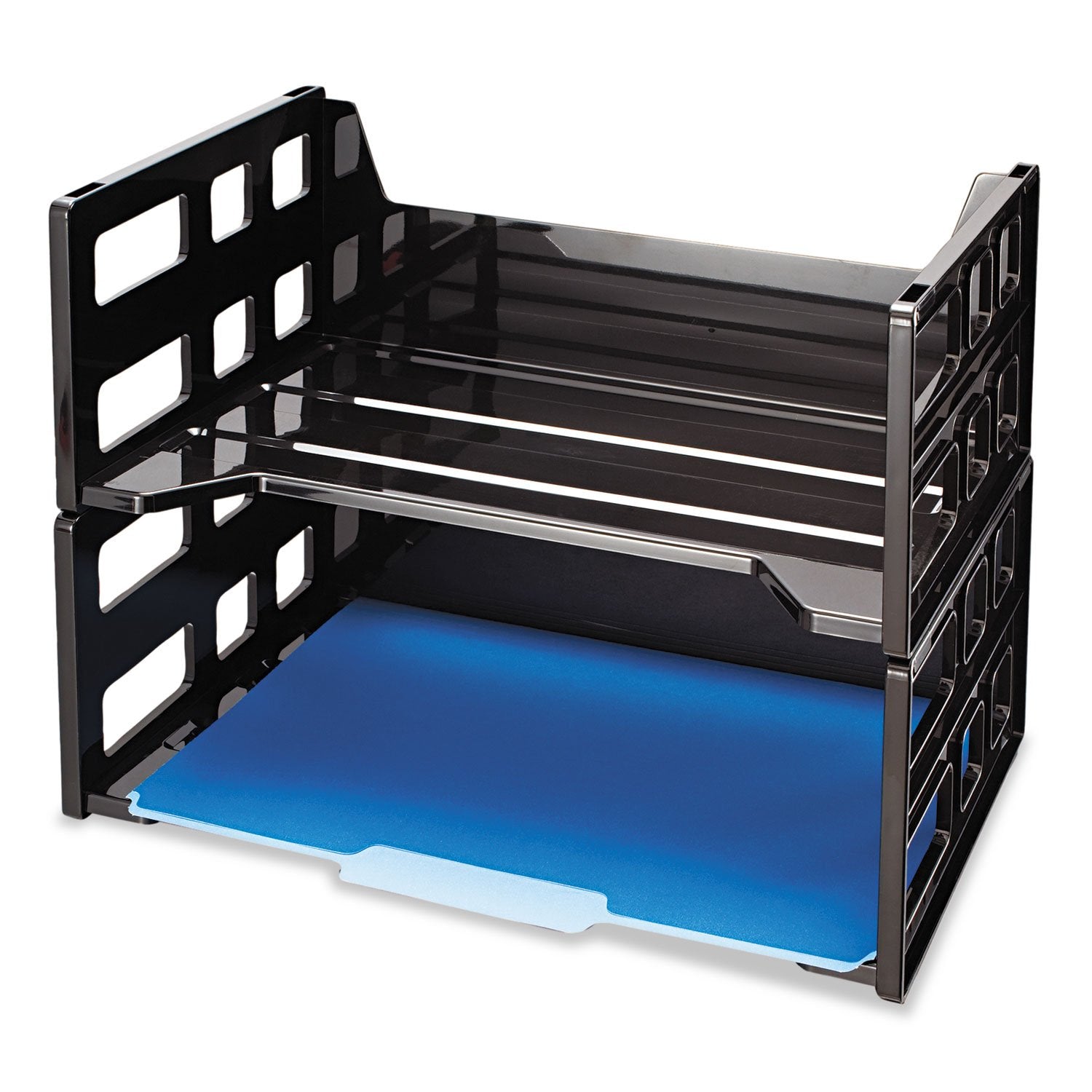 Officemate 26056 Recycled High Rise Desk Tray 13 1/4 X 9 X 10 1/4 Letter Black 2/Pk