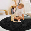 EVOIONOS Black Round Rug for Kids Room, Fluffy Circle Rug for Bedroom, 4x4 Feet Fuzzy Circular Rug, Soft Plush Area Rug for bedr