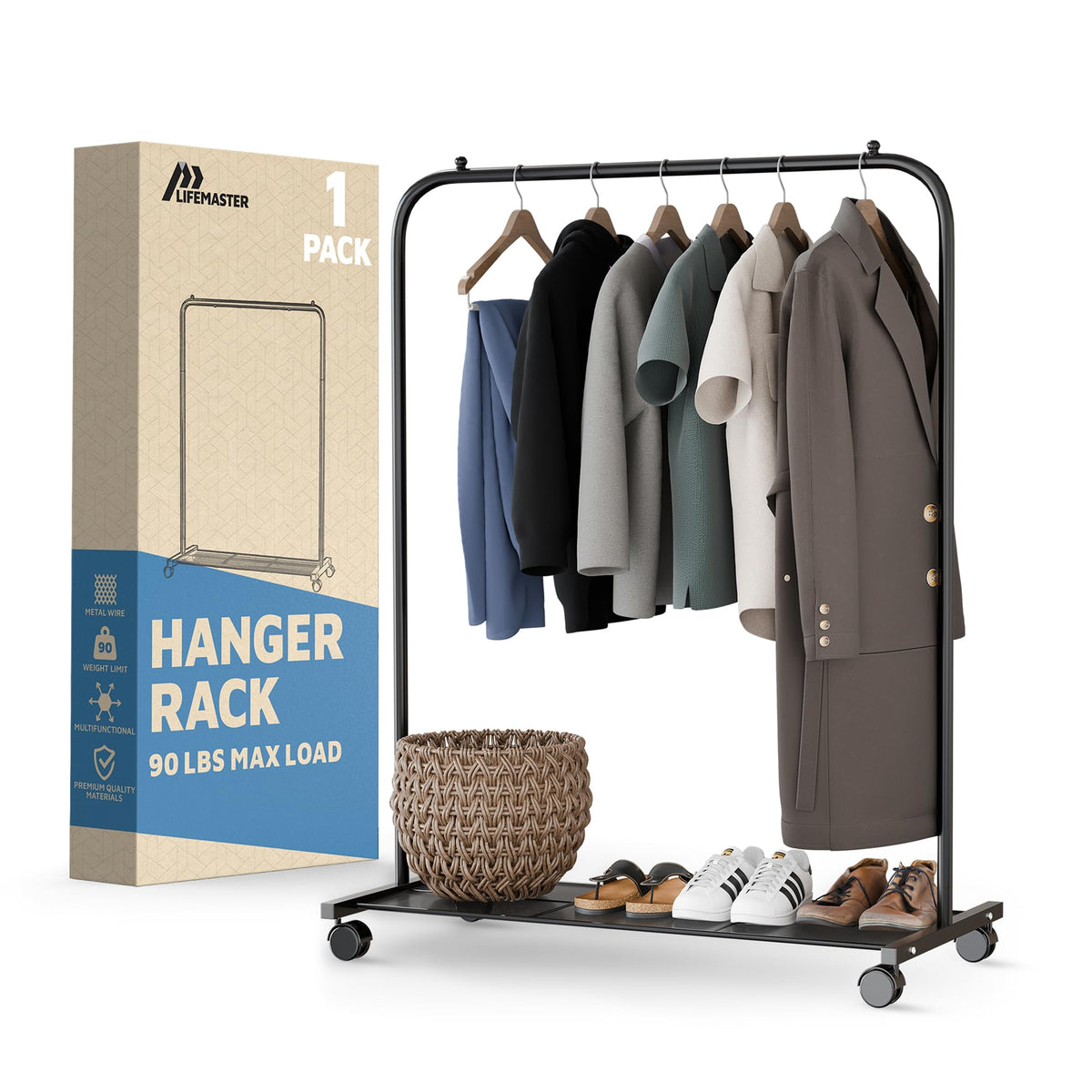 Lifemaster Alloy Steel Clothes Rack  Pack of 1 Versatile, Ample Storage Space, Simple Assembly, Hanging Garment and Clothes Rol