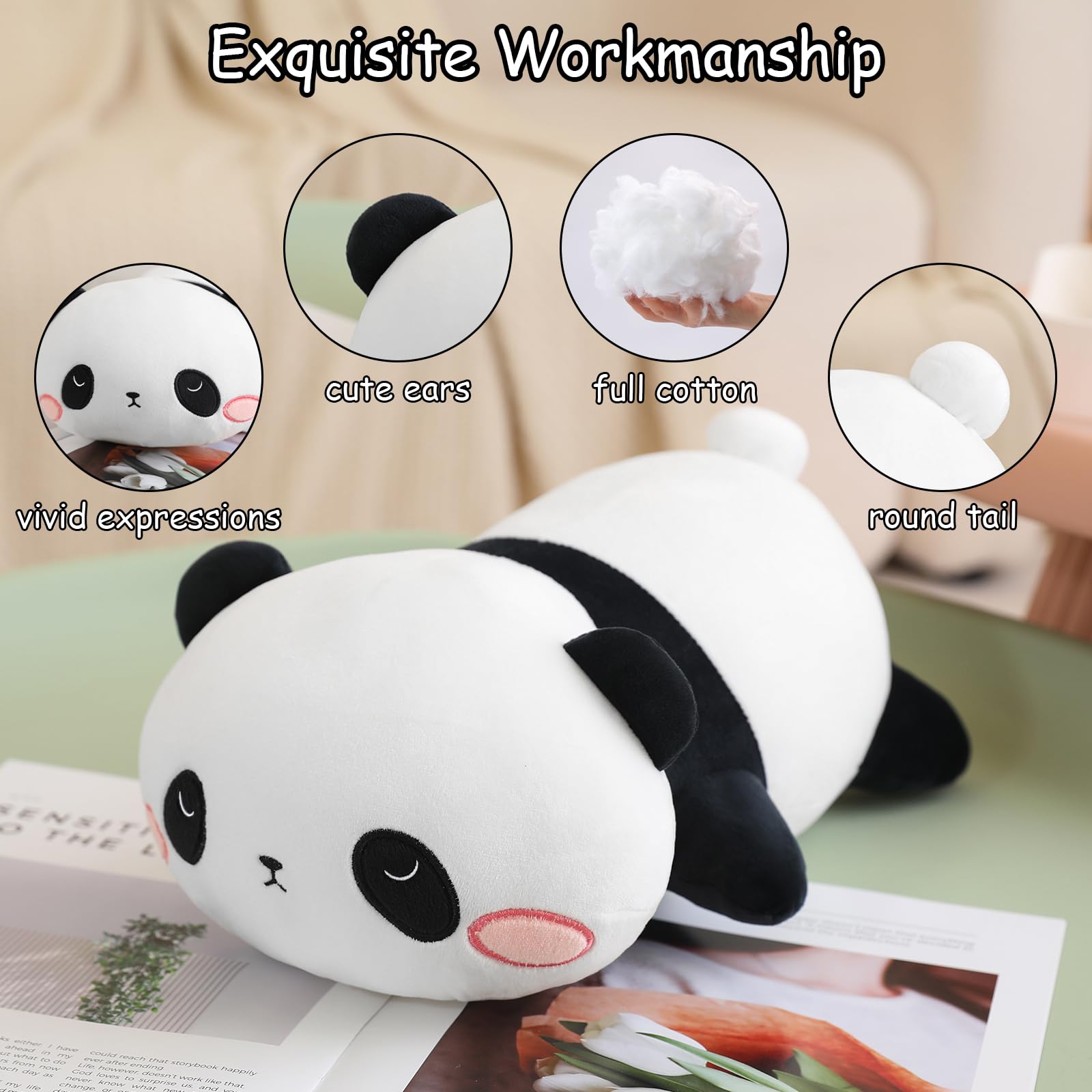 Sqeqe Weighted Panda Plush, Weighted Panda Stuffed Animal For Anxiety, Cute Panda Plushies Soft Panda Bear Pillow Toy Gift For K