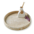 PHINILUX Travertine Marble Vanity Tray, Round Ottoman Tray Minimalist Modern Decorative & Fruit Serving Plate for Bathroom, Kitc