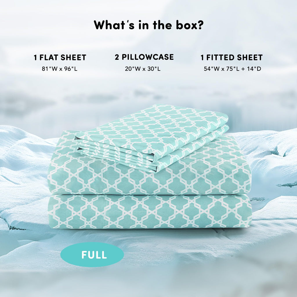 Comfort Spaces Cooling Sheets, Moisture Wicking Coolmax Sheets, Soft Sheet Set, Cooling Bed Sheets For Hot Sleepers, Elastic Deep Pocket Fits Up To 16' Mattress, Full Quatrefoil Aqua 4 Piece