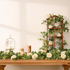Dolicer 4Pcs 26Ft Artificial Eucalyptus Garlands With Flowers - 8 Camellias, Faux Floral Greenery Garlands Fake Flowers Vines Fo