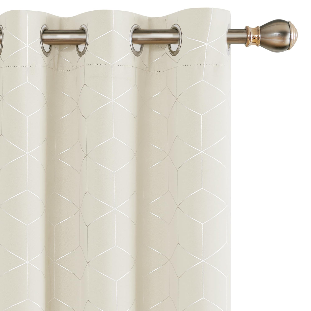 Deconovo Blackout Curtains, 42X63 Inch, Beige, Grommet Silver Diamond Foil Print Room Darkening Curtains, Blackout Curtains 2 Pa