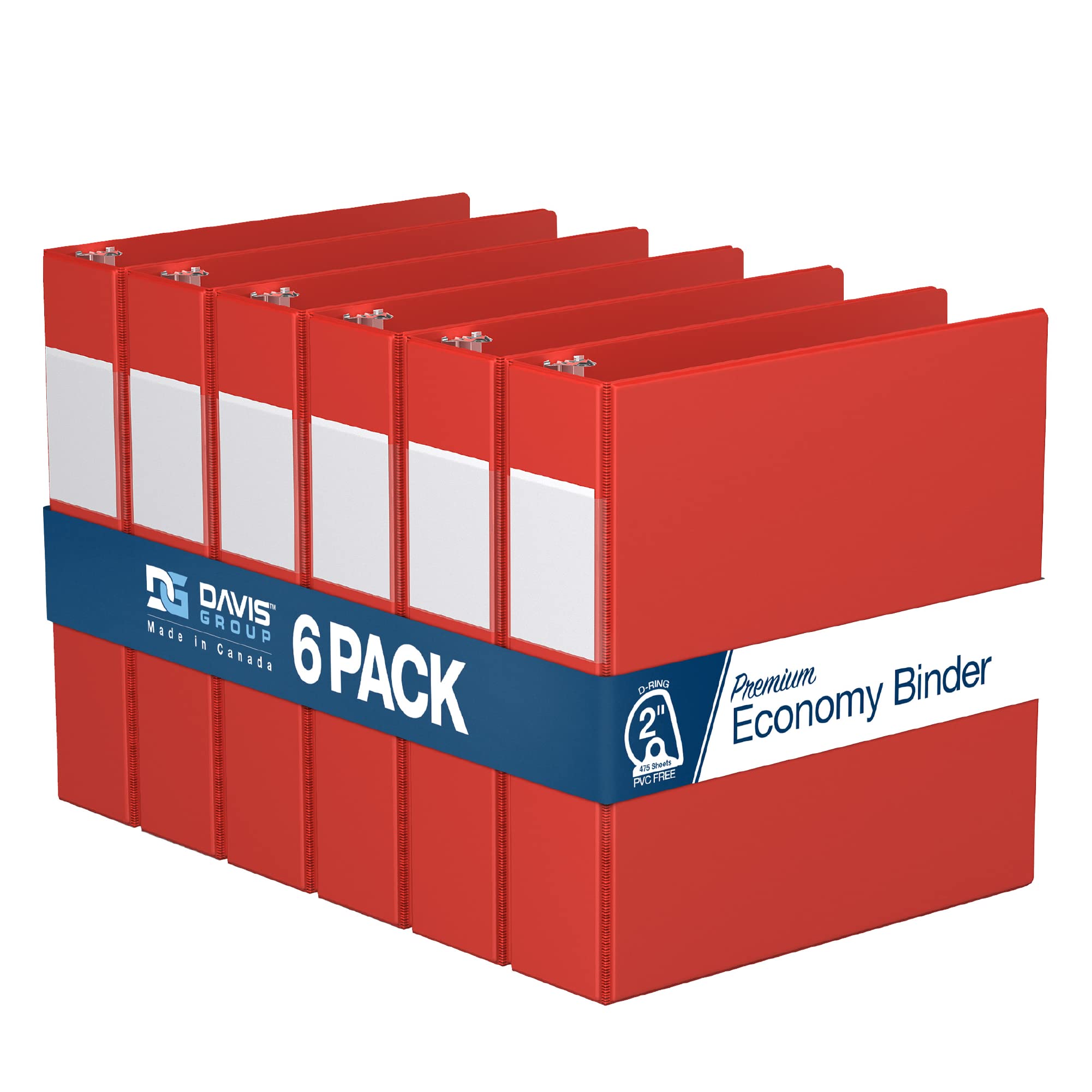 Premium Economy 6-Pack 3-Ring Binders For School Or Office, D-Ring Binders, 2 Inch, Red