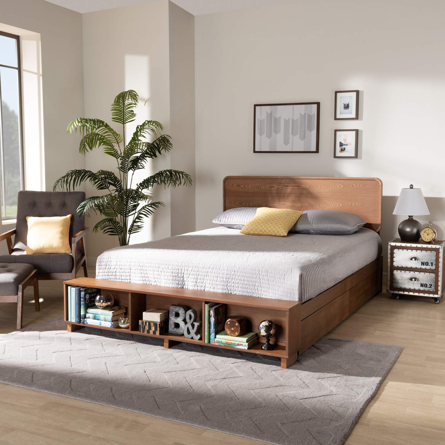 Baxton Studio Vita Modern Transitional Ash Walnut Brown Finished Wood 4-Drawer Full Size Platform Storage Bed