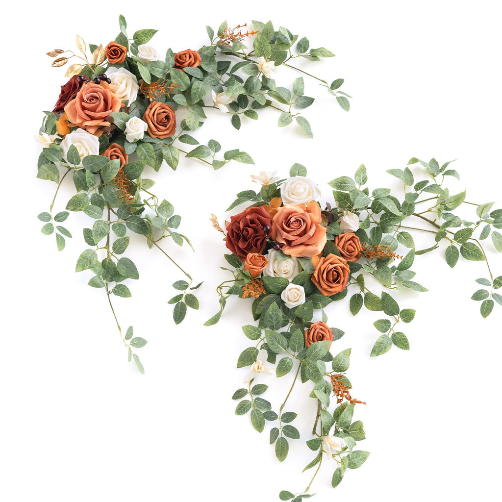 Ling's Moment 2PCS Terracotta Arch Flowers Artificial Floral Swags Centerpieces Wedding Decor Welcome Signs Faux Burnt Orange Ro